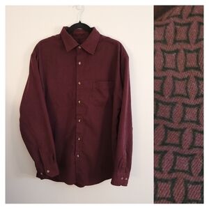 3/$30 Vintage Burgundy Geometric Print Velour Button Down Shirt size L